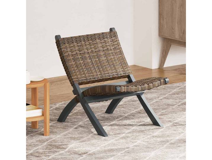 vidaXL Relaxstuhl Grau Natur Kubu-Rattan und Massivholz Mahagoni
