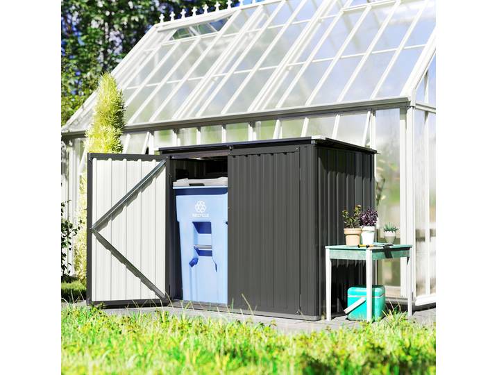 Outsunny Coffre Poubelles 2 Bacs Verrouillable Couvercle Gris