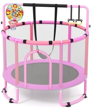 Costway 60 inch 6-in-1 Kids Toddler Trampoline with Gymnastics Bar-Purple