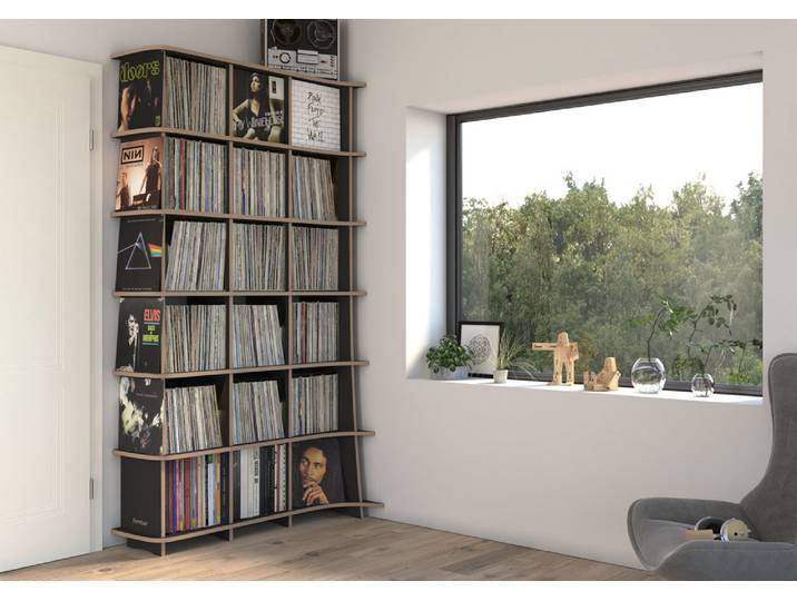 Schallplattenregal &bdquo;Jeff&ldquo; &ndash; konfigurierbar 120 x 225 x 58 cm Schwarz, MDF