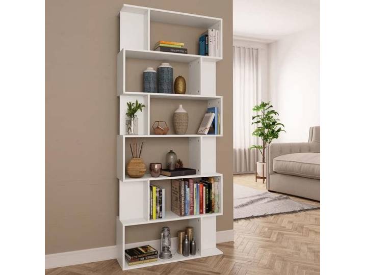 Bibliothèque séparatrice de pièce coloris blanc en bois d'ingénierie rangement ouvert