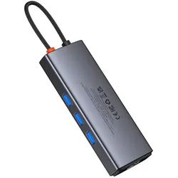 Baseus Metal Gleam Series 9-in-1 Multifunctional Type-C HUB Docking Station (USB-C, 9 Ports), Dockingstation + USB Hub, Grau