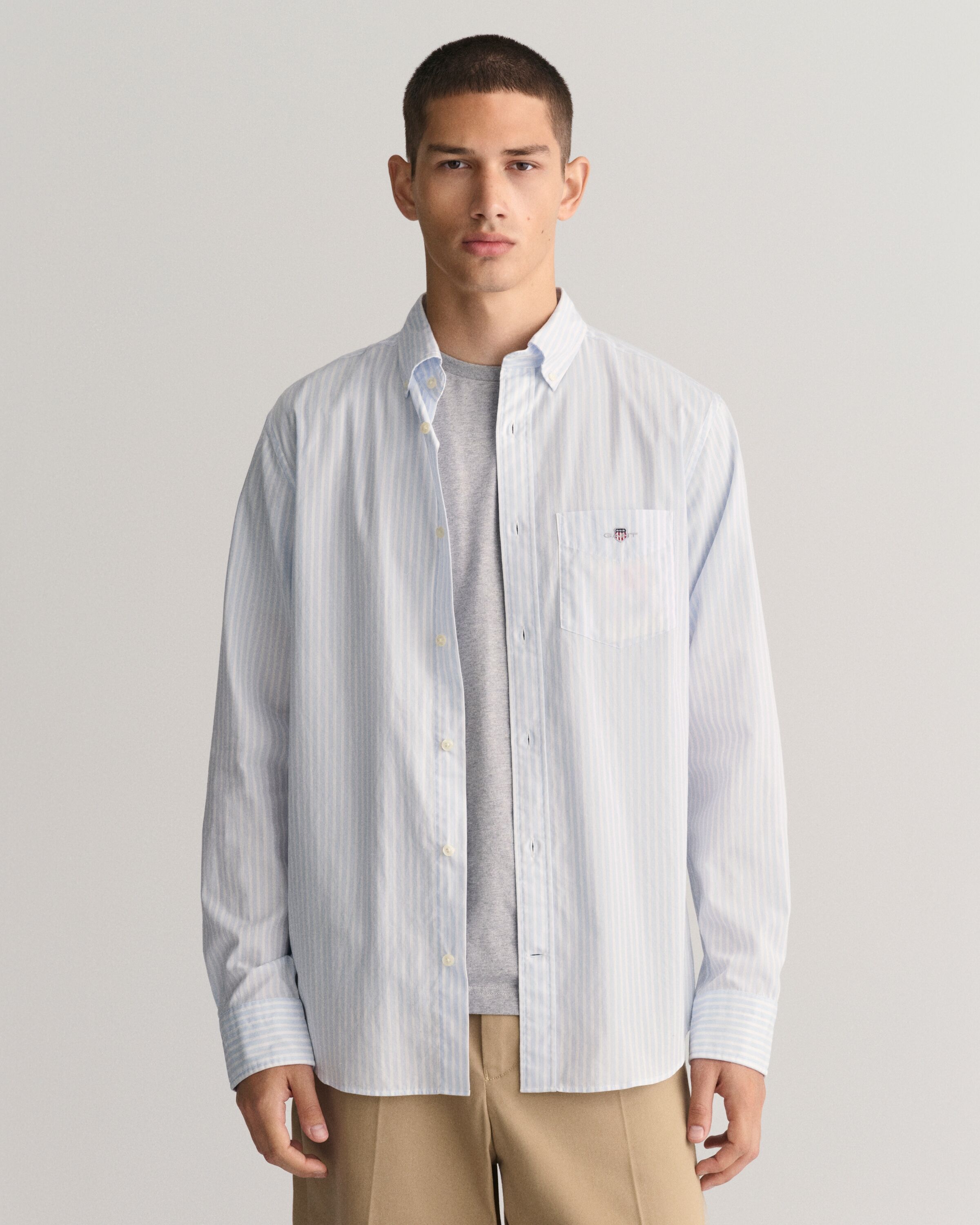 Langarmhemd GANT "REG POPLIN STRIPE SHIRT", Herren, Gr. XXL, N-Gr, blau (light blau), Web, Obermaterial: 100% Baumwolle, regular fit, Hemden Langarmhemd light blau XXL, N-Gr