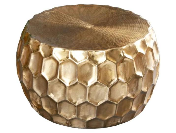 Table basse TRIANE dorée 70 cm – Aluminium martelé effet nid d'abeille design