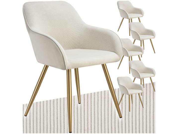 Esszimmerstuhl Marilyn, Cordoptik, gepolstert - creme/gold, 6er Set