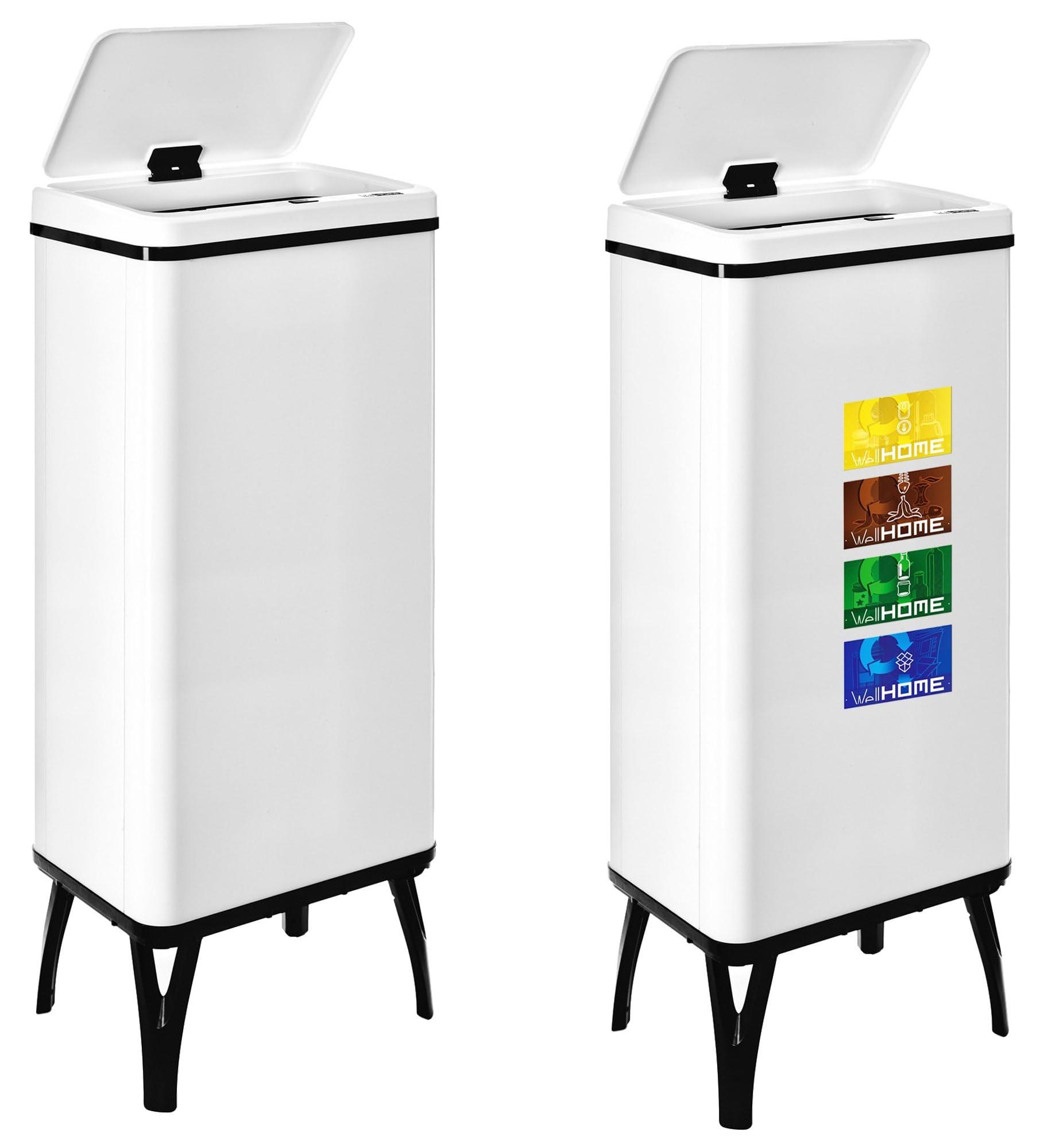 2er-Set Sensor-Mülleimer 60 l, Edelstahl, weiß, 95,5 cm hoch