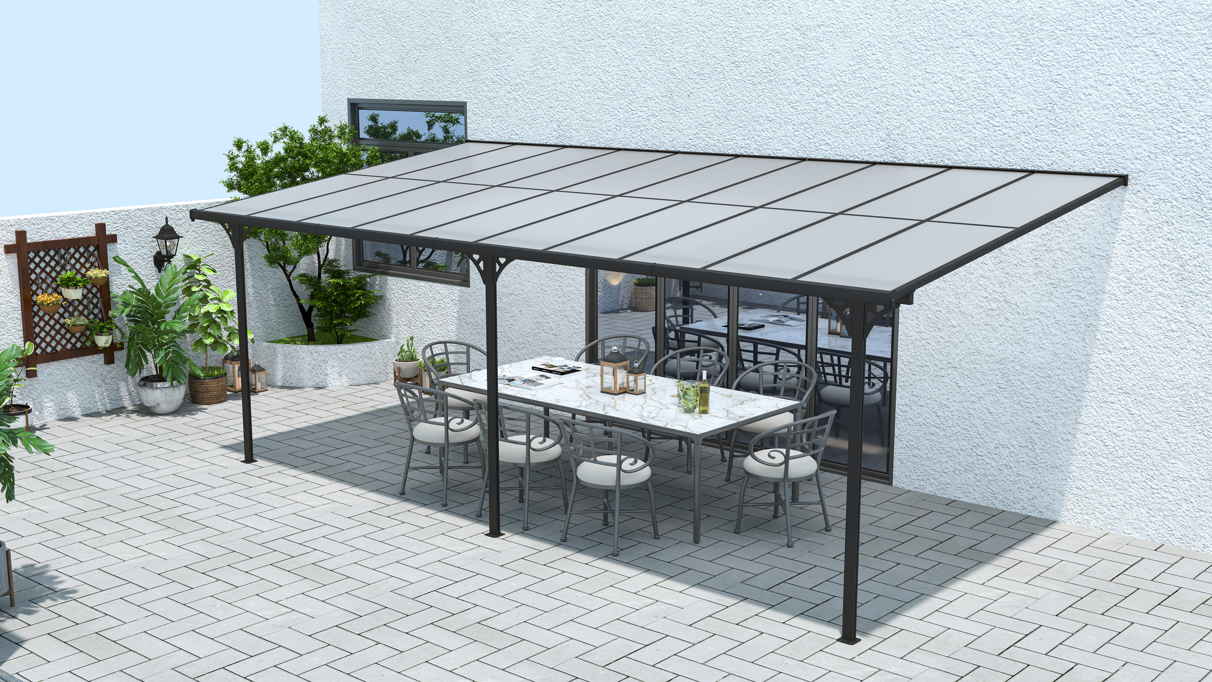 Terrassendach WESTMANN "Bruce 617", schwarz, B:617cm T:300cm, Aluminium, Polycarbonat (PC), Terrassenüberdachungen, Terrassendach