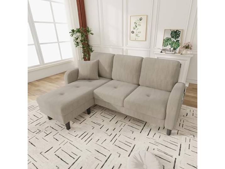 Merax L-förmiges Ecksofa 166x118x77 cm, 3-Sitzer Sofa mit Chaiselongue, Modulares Wohnzimmer-Sofa aus atmungsaktivem Cordstoff, Komfortables Apartment- und Bürosofa, Hellbraun