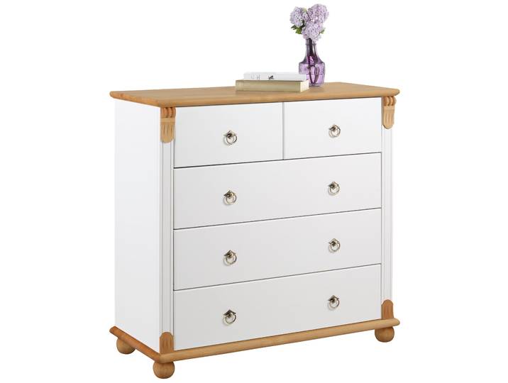 Schubkastenkommode GOODPRODUCT Tessin , weiss (weiß, honig), B:90cm H:88cm T:38cm, Sideboards, Schubkastenkommode, aus massiver, FSC zertifizierter Kiefer, mit 5 Schubladen