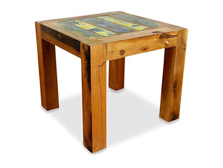 livasia Beistelltisch aus Teakholz – 50x50x45cm – Couchtisch Holz mit Rustikalem Design, Handgefertigt in Indonesien, Naturbelassenes Recyceltes Bootsholz, Versiegelt