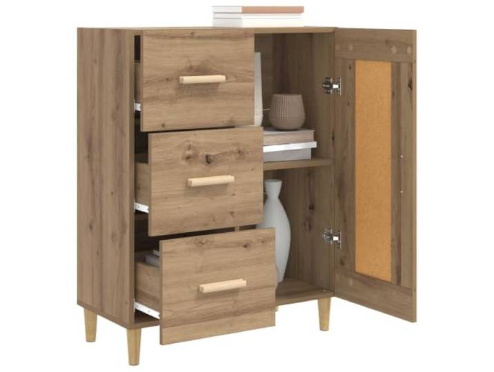 KTHLBRH Sideboard Eiche Handwerk 69,5 x 34 x 90 cm Technisches Holz, 3 Schubladen, 3 Einlegeböden, reversible Türen, konische Beine, Montage erforderlich