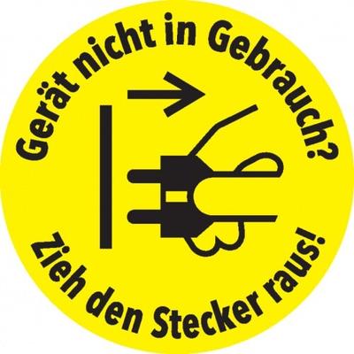 Dreifke® Aufkleber | Klimalabel Gerät nicht in Gebrauch? - Zieh den Stecker raus!, Folie, Ø 100mm