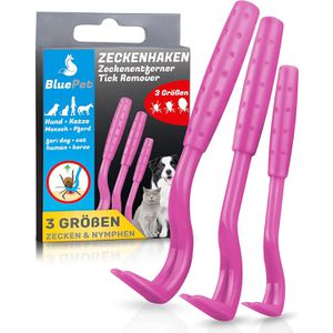 BluePet Zeckenhaken Tick Remover, pink, 3er Set, für Mensch und Tier, aus Kunststoff, 3 Größen