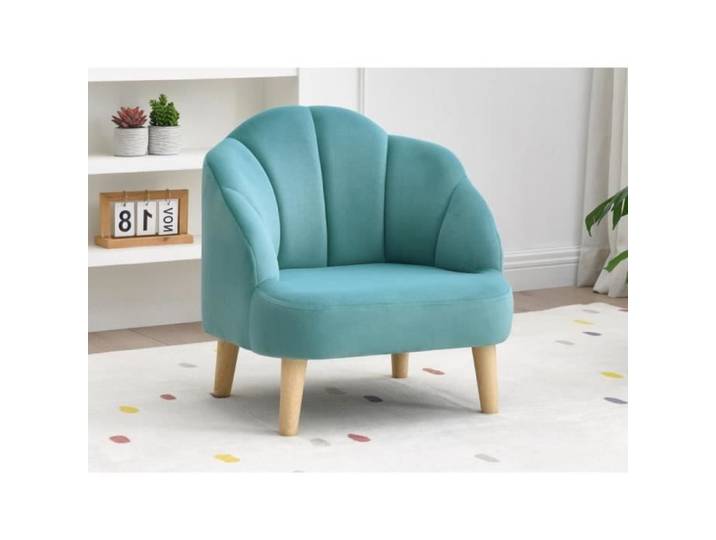 Fauteuil coquillage pour enfant en velours bleu COBACA
