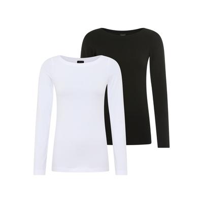 Longsleeve LAURA SCOTT "mit U-Boot Ausschnitt", Damen, Gr. 48/50, schwarz-weiß (weiß, schwarz), Jersey, Obermaterial: 95% Baumwolle, 5% Elasthan, Basic, figurbetont hüftbedeckend, U-Boot-Ausschnitt, Shirts, im Sparset, figurbetonte Passform,...