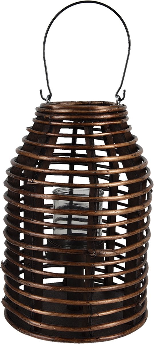 Clayre & Eef Windlicht Bruin Hout Diameter: 22 cm, Hoogte: 32 cm