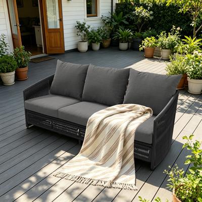 Lumibee "74"" Rope Woven Outdoor Patio Furniture Sofa with Cushions"