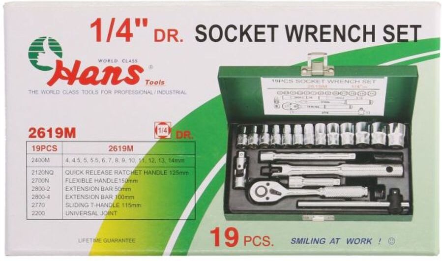 Steckschlüsselsatz HANS 1/4 zoll 6-kant 19 Stück (4 mm - 14 mm)
