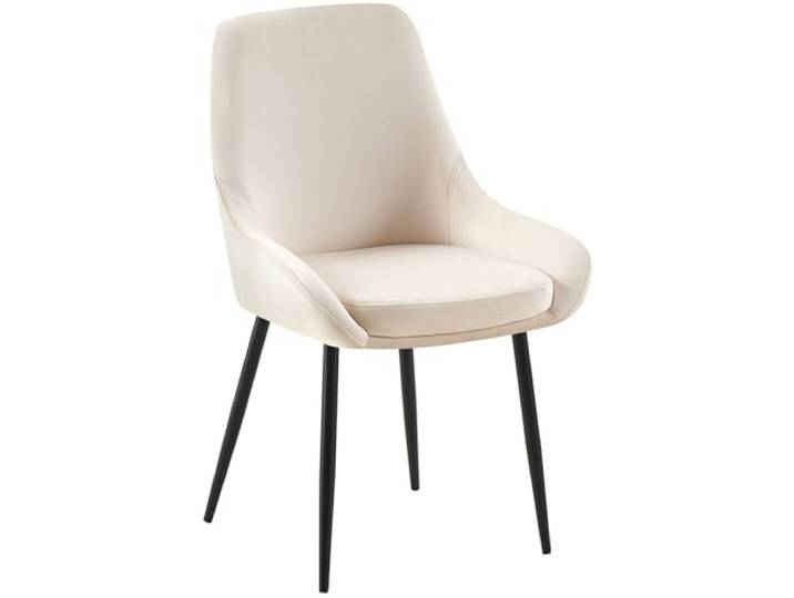 CLP Esszimmerstuhl grau Elmira, gepolstert mit Armlehne, Stabiler Metallrahmen, pflegeleichter Samtbezug, Küchenstuhl modern Farbe Creme Material Gestell Metall matt schwarz