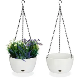 Relaxdays 2 Blumenampeln mit Wasserspeicher - L Weiß,Schwarz