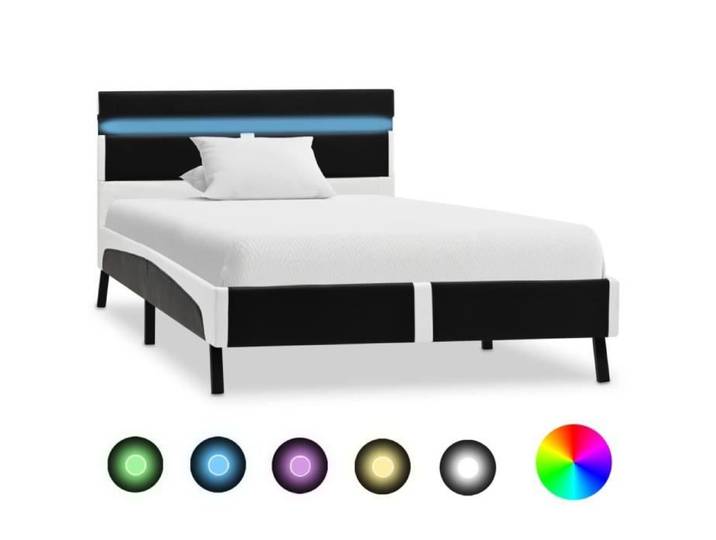 Lit 1 personne OVONNI - Cadre de lit avec LED - Blanc - 90 x 200 cm