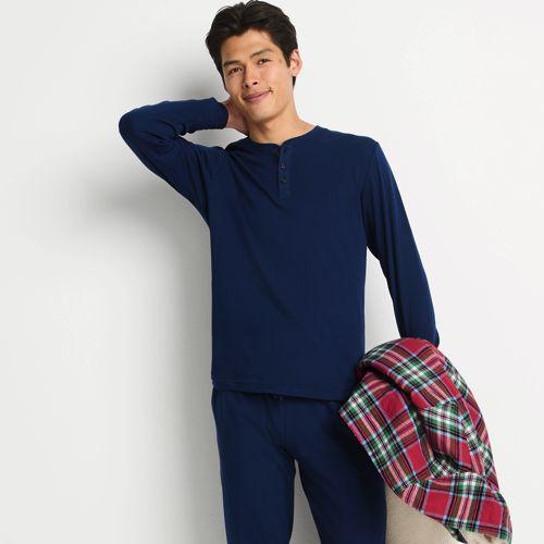 Henley-Schlafshirt für Herren, Herren, size: regular, Blau, Baumwolle, by Lands' End
