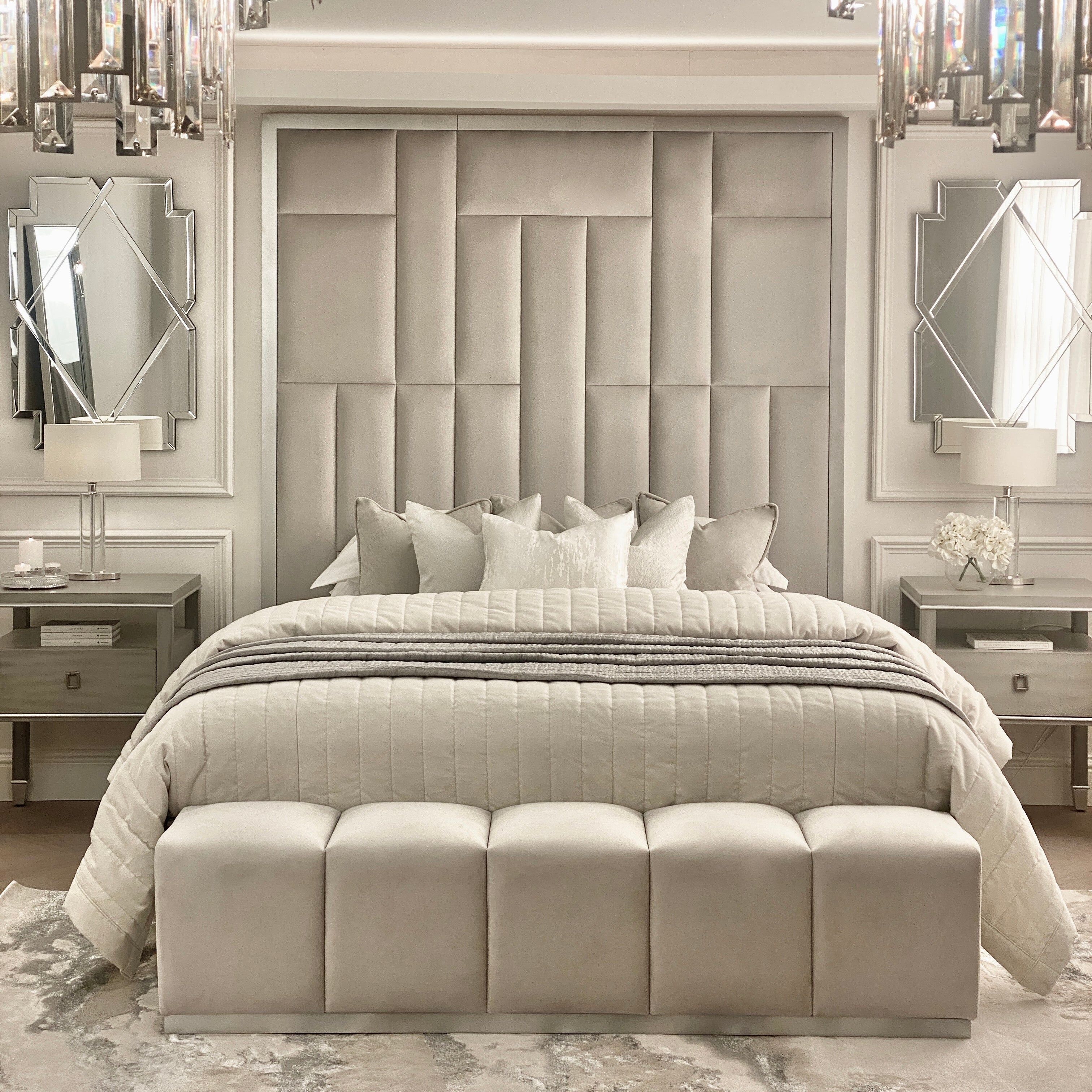Kensington Smoke Grey & Silver Premium Abstract Headboard, Double