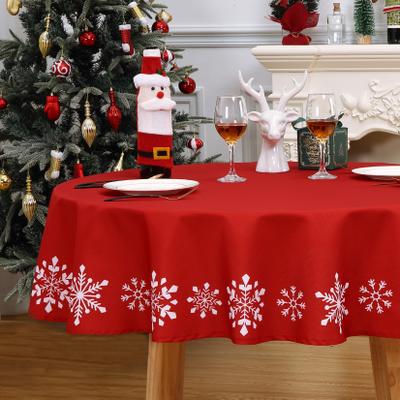 Garvee Classic Christmas Tablecloth Snowflake Trim Design Indoor Outdoor Holiday Table Cover