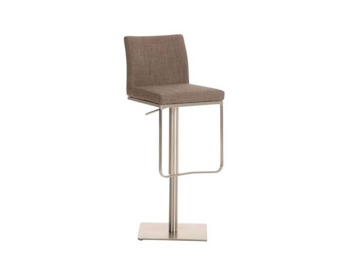 Tabouret de bar x1 avec repose pieds plaque de base carree en acier inoxydable assise en tissu gris 10_0005314