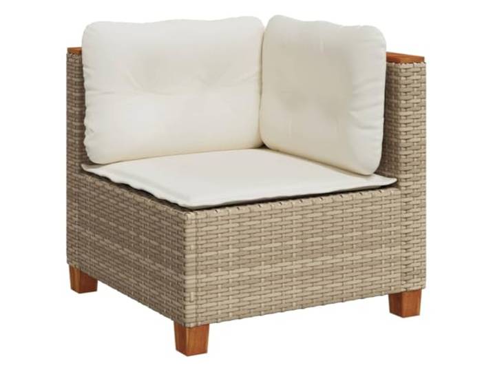 Eckmodul aus Polyrattan mit Kissen, Beige, Rattan PE Abnehmbarer Bezug, einfache Montage, modulares Design, wetterfest, Fassungsvermögen 110 kg