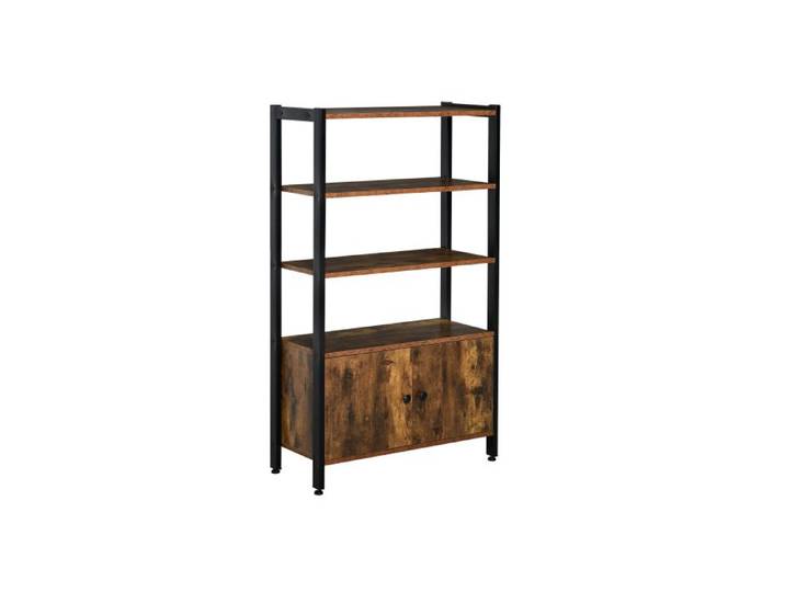 HOMCOM Industrial Bookshelf Storage Cabinet with 3-Tier with Doors for Home Office Living Room Rustic Brown