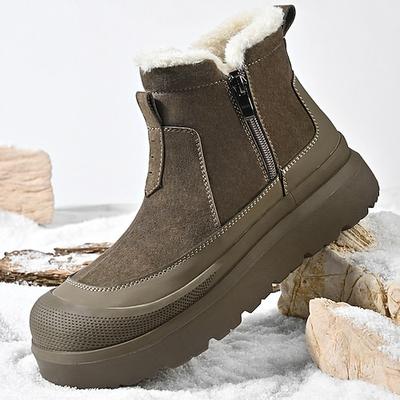Braune, fellgefütterte Herren-Winterstiefel – wasserdicht, isoliert und stylisch – ideal für Wintersport, Schnee und Outdoor-Abenteuer.