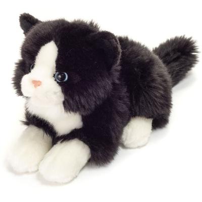 Teddy Hermann 90689 - Katze liegend, 20 cm, schwarz/weiß, Plüschtier