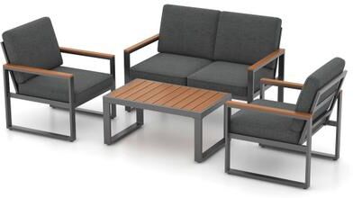 Costway 4 Piece Patio Aluminum Furniture Set with Armrests and Tabletop-Gray
