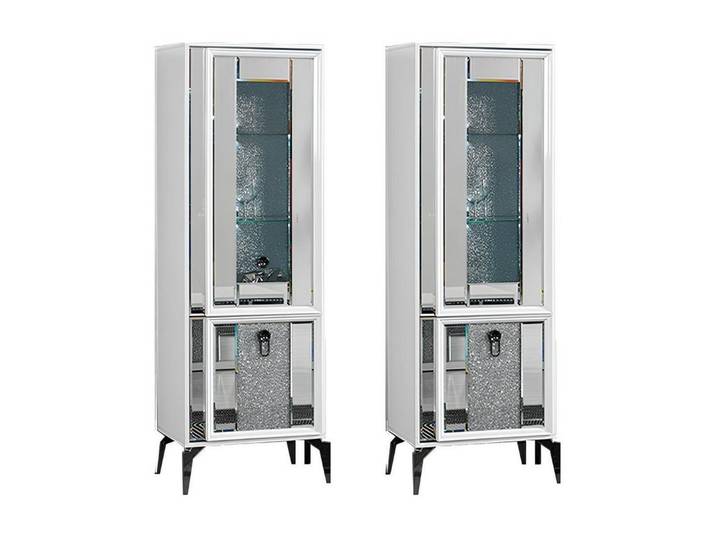 Xlmoebel Vitrine Weißer Anbauschrank mit Vitrinen und eleganter Anrichte (Komplette 2x Vitrinen) Hergestellt in Europa