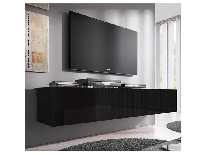 Design Ameublement - Meuble TV NORA H2 Suspendu - Noir Brillant - 160x30x40cm