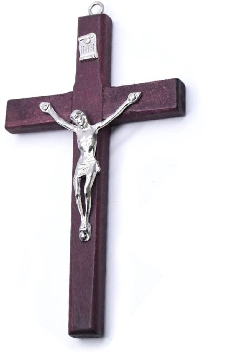 Dailygoods Wandkruis Vintage Houten - Christelijke Wanddecoratie met Jezus Christus Figuur