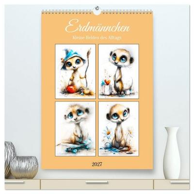 Erdmännchen. Kleine Helden des Alltags (hochwertiger Premium Wandkalender 2027 DIN A2 hoch), Kunstdruck in Hochglanz