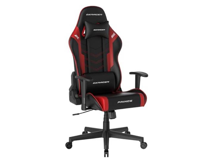 DXRacer Prince L PF132 Gaming-/ Büro-/ Schreibtischstuhl, mit Wippfunktion Gaming Stuhl Höhenverstellbarer Drehstuhl PC Stuhl Ergonomischer Chefsessel, schwarz-rot