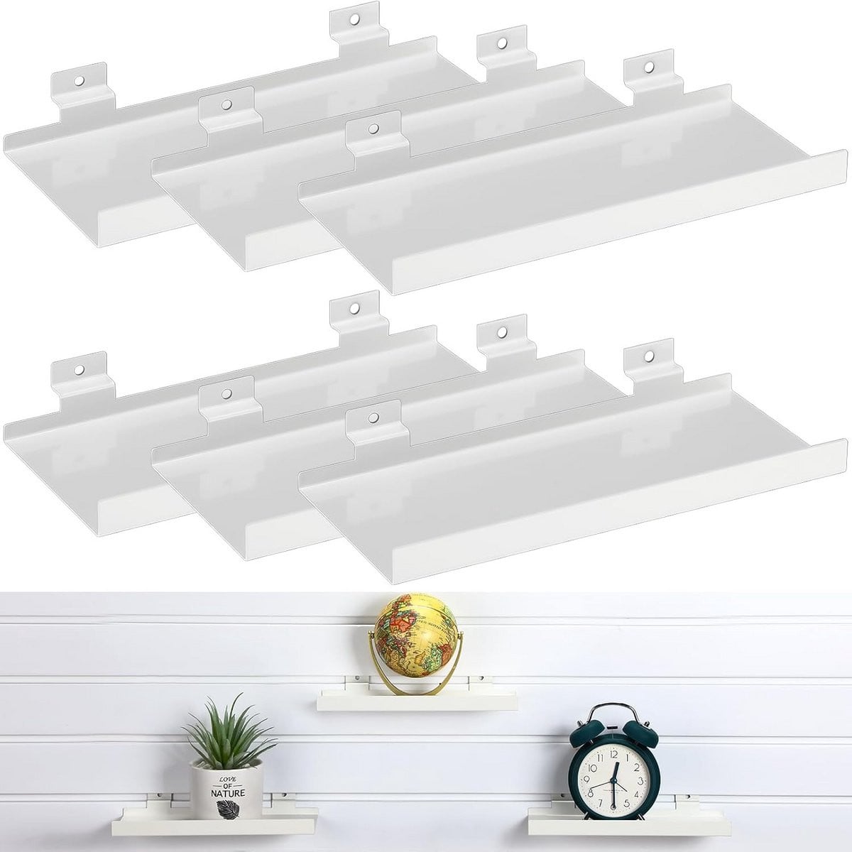 6x Stevige Metalen Slatwall Wandplankjes – 25x10cm voor Winkeldisplay en Thuisopslag