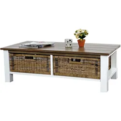 Couchtisch Kalmar, Wohnzimmertisch Beistelltisch Holztisch, 38x112x52cm 2 Körbe