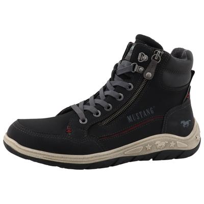 Schnürboots MUSTANG SHOES "Benedetto", Herren, Gr. 45, Textil, schwarz, Lederimitat, Basic, Schuhe Schnürboots, High Top Sneaker, Schnürboots mit Reißverschluss