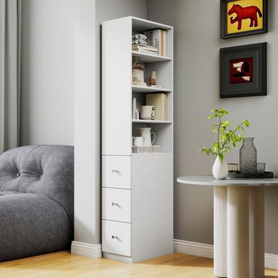 Abrihome Wooden Display Storage Cabinet Bookshelf Bookcase with 4-Tier Shelf & 3 Drawers
