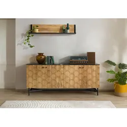 Sideboard Akazie 180x40x76 natur lackiert / Marmor schwarz LONDON #101