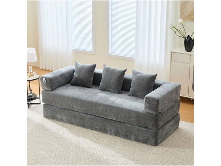 WOVREO canapé modulable convertible 2 places en chenille gris foncé poches latérales base antidérapante