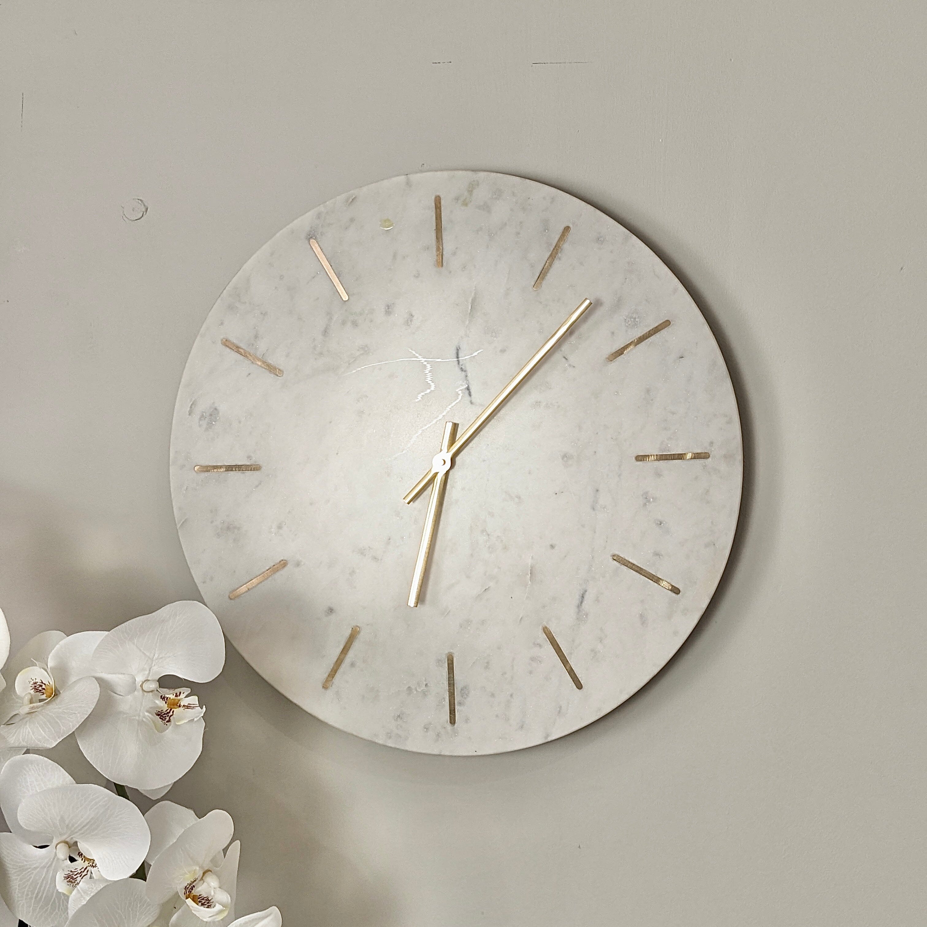 Brynlee Marble & Gold Round Wall Clock