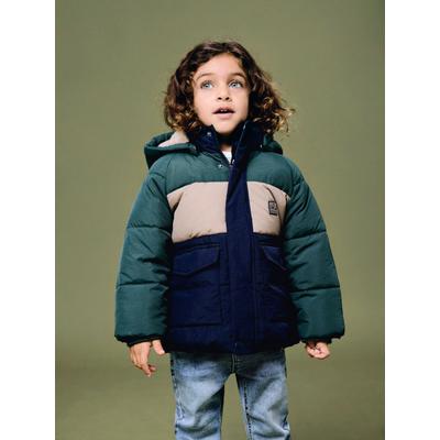 Steppjacke NAME IT "NMMMELBOURNE PUFFER JACKET BLOCK", Jungen, Gr. 104, grün (navy blazer), Web, Obermaterial: 100% Nylon, regular fit normal, Jacken Steppjacke
