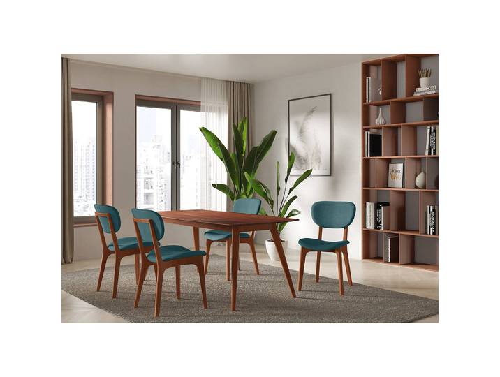 Polsterstuhl Nadir 2er-Set 50 x 88 x 62cm Türkis/Braun/Dunkelgrün Kirschbaum Dekor