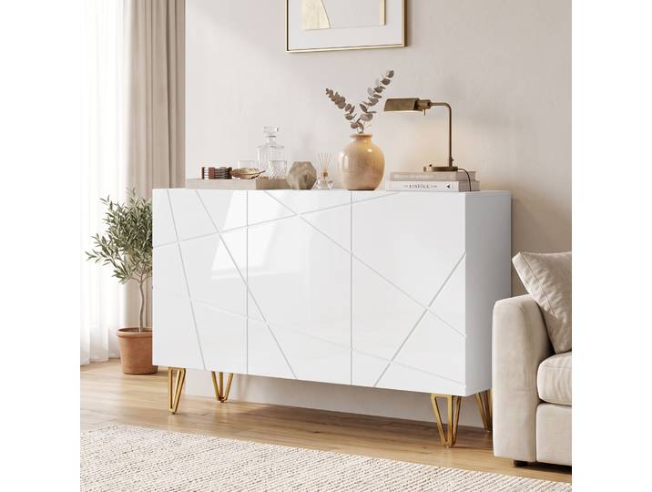 HOMCOM Buffet Salon 3 Portes Haut Brillance 120x40x75cm Blanc