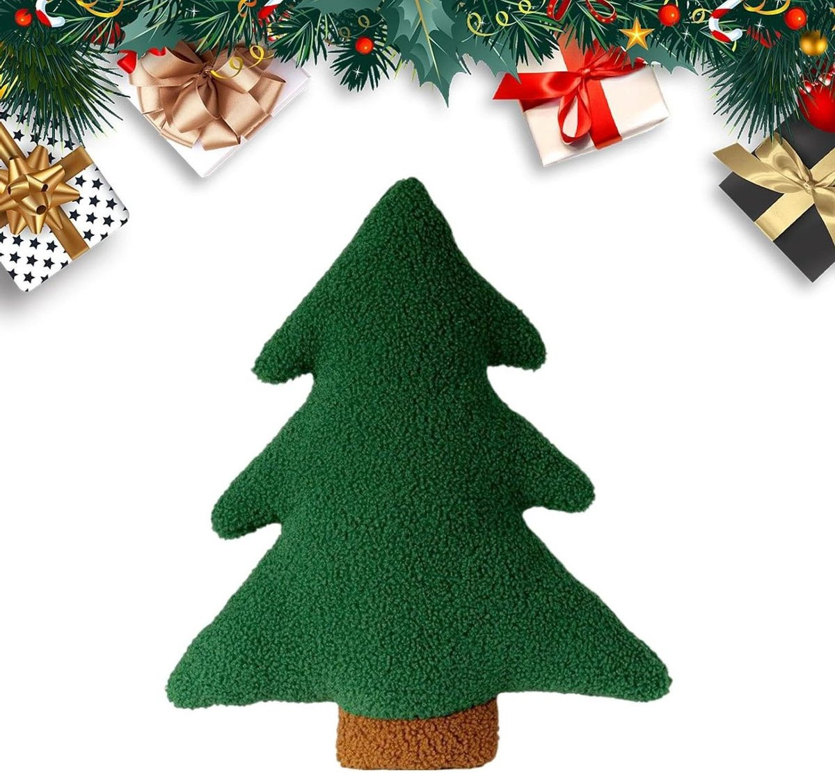 Meerkleurig Kerstboom Kussen - Pluche Pop - Feestelijke Decoratie - B/D/H: 30 x 21 cm